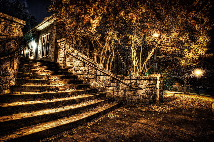 Parks Autumn Stairs Night R Nature . . 64647 HD wallpaper