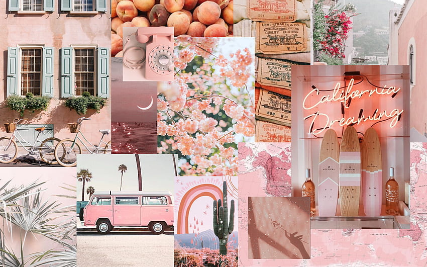 Portátil de estético rosa, Collage rosa fondo de pantalla