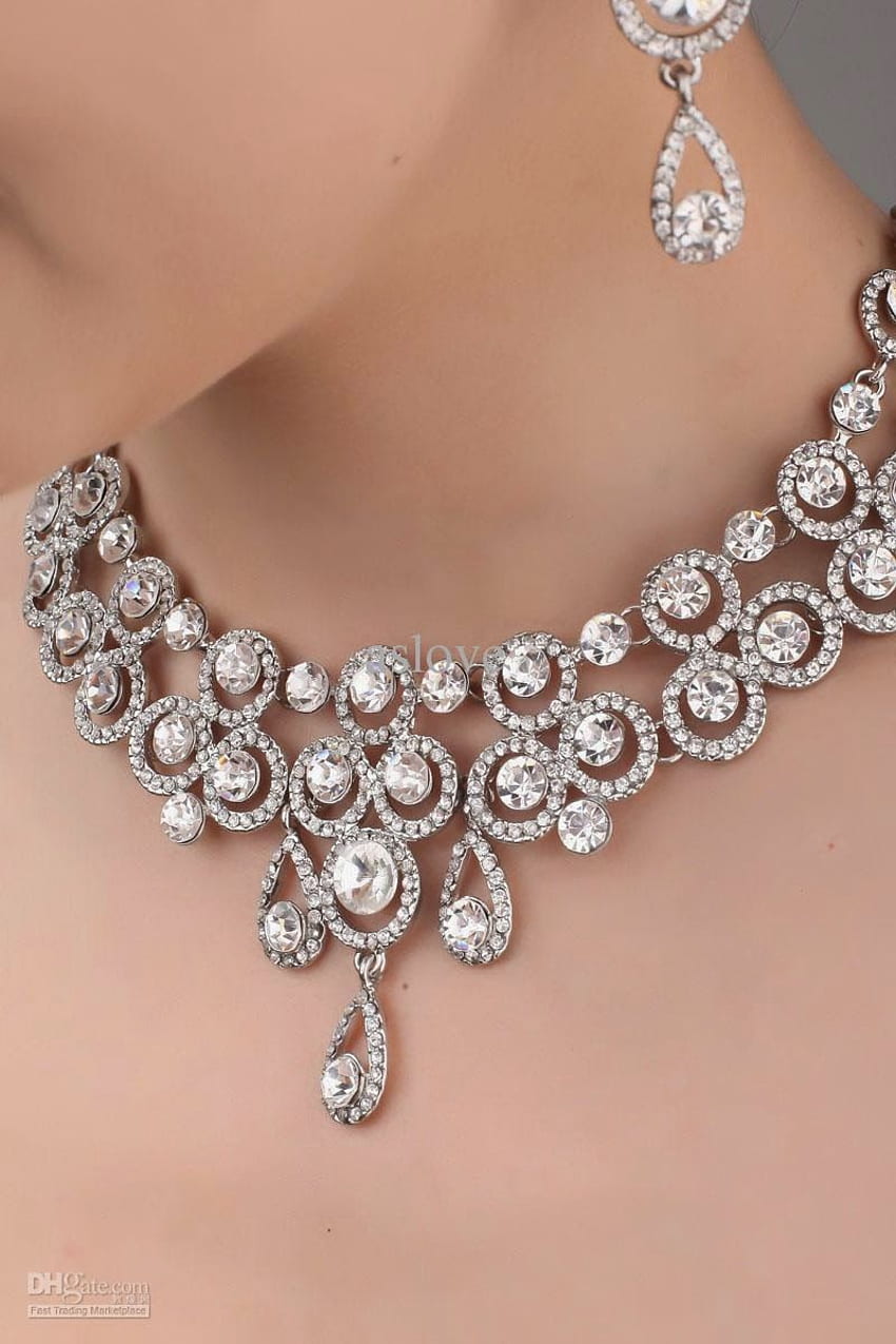 : Gioielleria di moda. Set di gioielli da sposa, set di gioielli da sposa, gioielli da sposa eleganti, collana di diamanti Sfondo del telefono HD