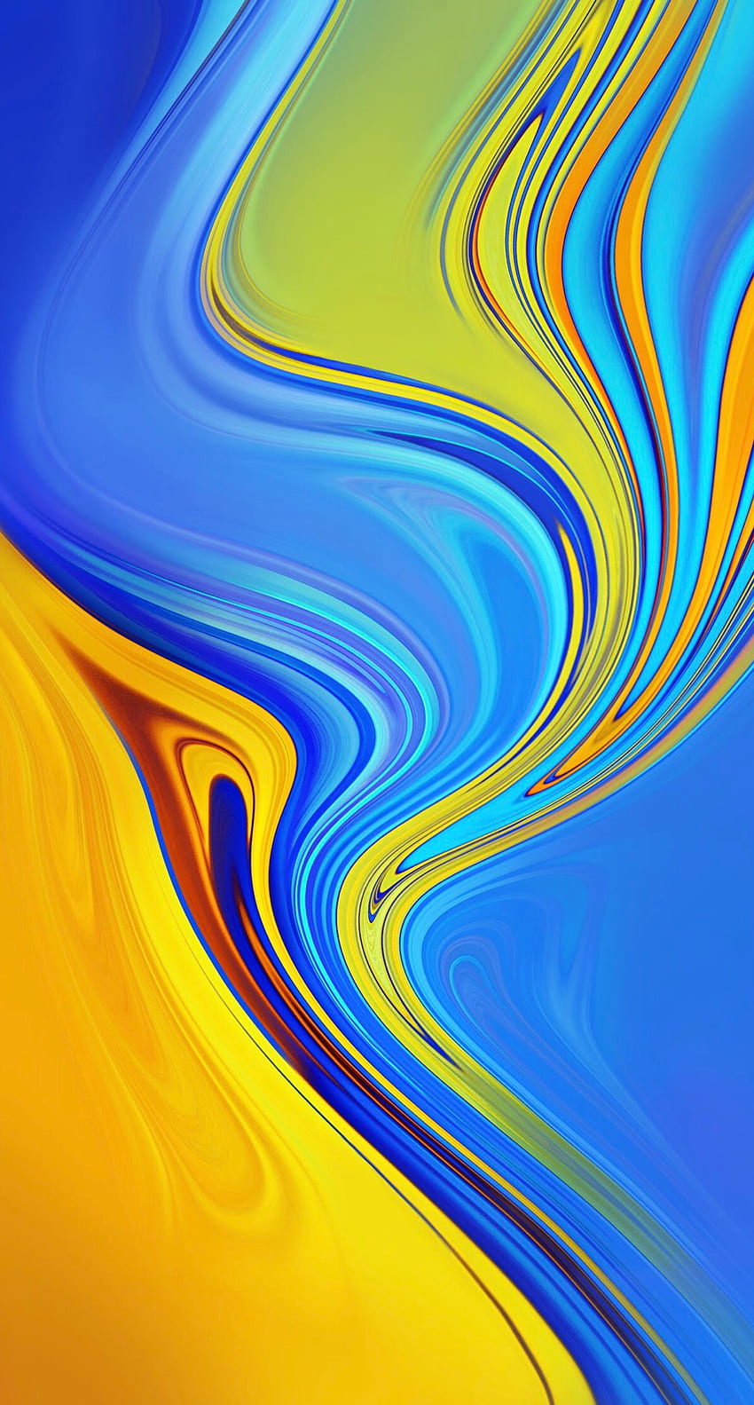 Tinta fluida colorida, textura de decoração colorida de arte abstrata azul e amarela para iphone e, misturando arte fluida wi. ponsel, Seni Papel de parede de celular HD