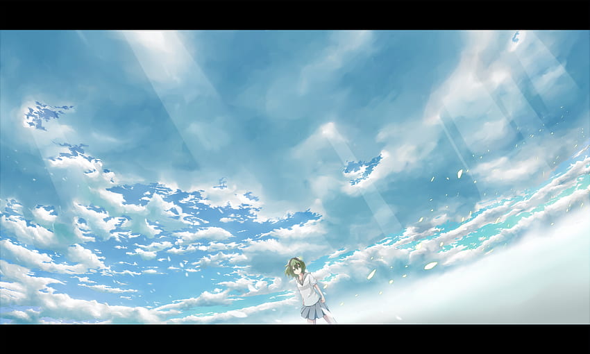 céu, horizonte, anime, clima, nuvens, garota, vocaloid, sol papel de parede HD