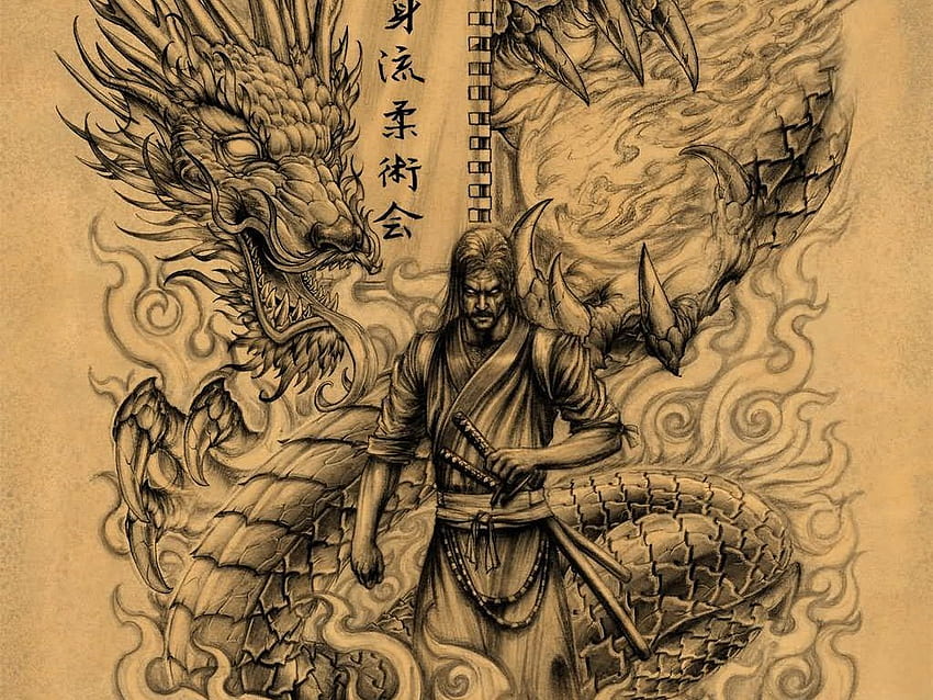 Samuray Vs Dragon Tattoo, Japon Samuray vs Dragon HD duvar kağıdı