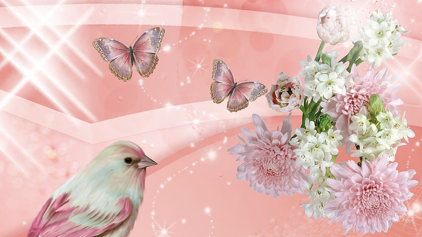 Fantastico Bird Spring Pink Firefox Butterflies Peonies Persona, Pastel Flower HD wallpaper