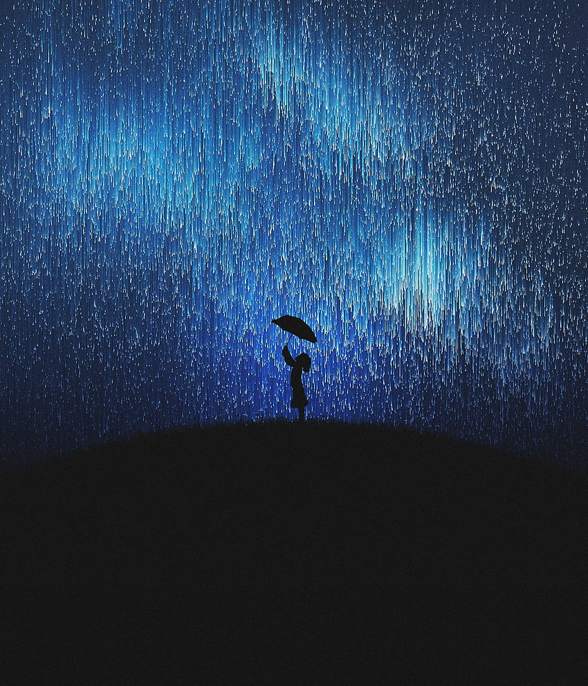 Sagoma, ragazza sotto la pioggia, divertimento, umore, ombrello Sfondo del telefono HD