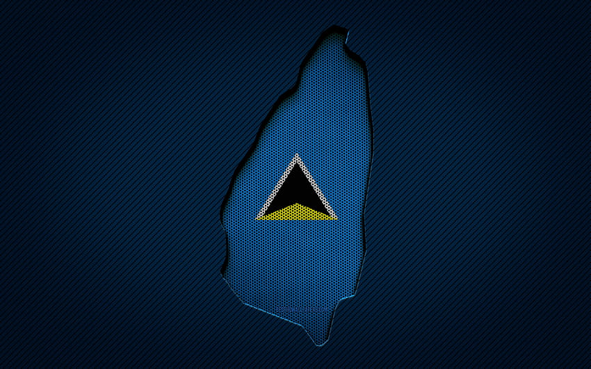 Saint Lucia map, , North American countries, Saint Lucian flag, blue carbon background, Saint Lucia map silhouette, Saint Lucia flag, North America, Saint Lucian map, Saint Lucia, flag of Saint Lucia HD wallpaper