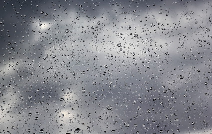 Deszcz, woda, chmury, krople, makro, szkło, głównie zachmurzenie, zachmurzenie Tapeta HD