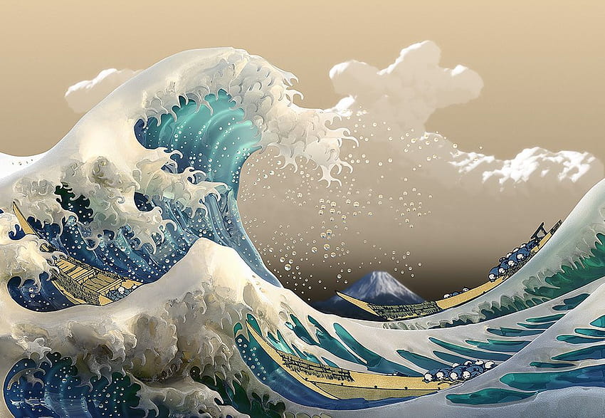 日本。 アジアのアート。 MK1。 巨大な波, 絵画, 日本の水の芸術 高画質の壁紙