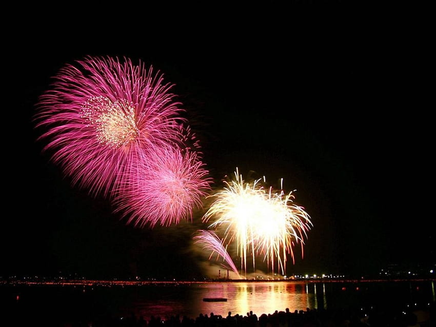 Cherry Bombs, night, fireworks, pink, celebrate, sky, new year HD wallpaper