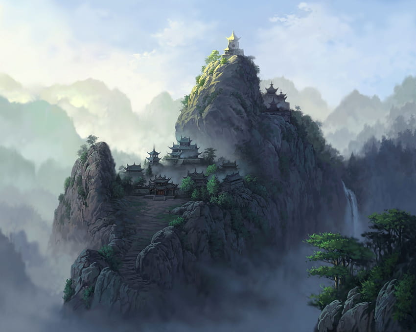 mountains, china, fantasy, art Anime HD wallpaper