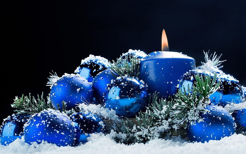 Blue Christmas Deco, Candle, Deco, pretty, Christmas HD wallpaper