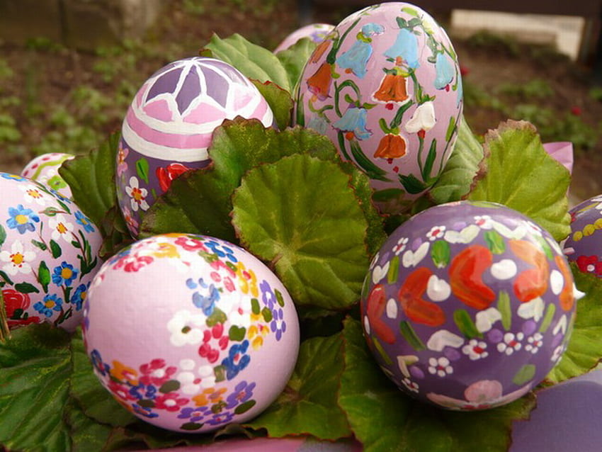 BEMALTE OSTEREIER, Häschen, fröhlich, Ostern, Eier HD-Hintergrundbild