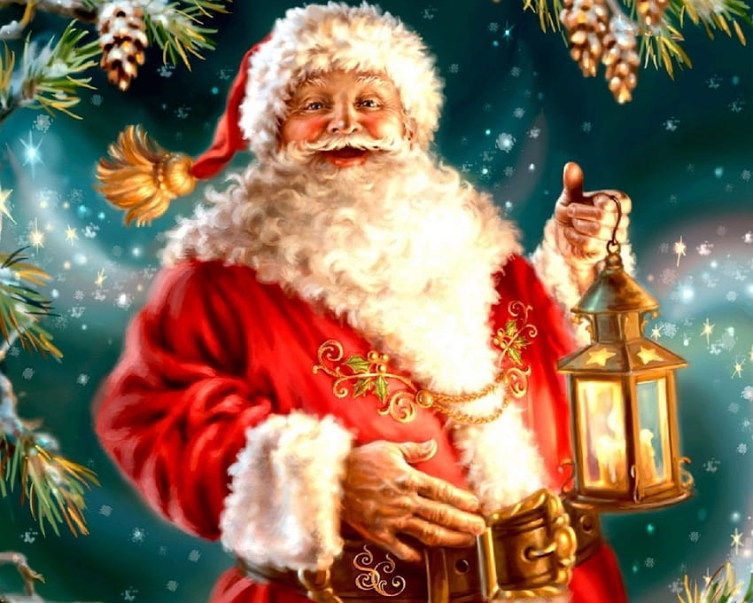 Enchanted Santa Claus, winter, holidays, New Year, weird things people wear, santa claus, love four seasons, Christmas, snow, xmas and new year, lantern HD wallpaper