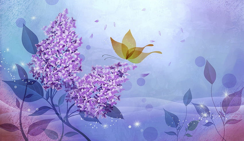春、青、ラベンダー、花、紫、ピンク、蝶、光、花、黄色、ベクトル、昆虫、ライラック 高画質の壁紙