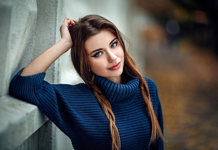 Smile, blue eyes, pony tails, woman model HD wallpaper