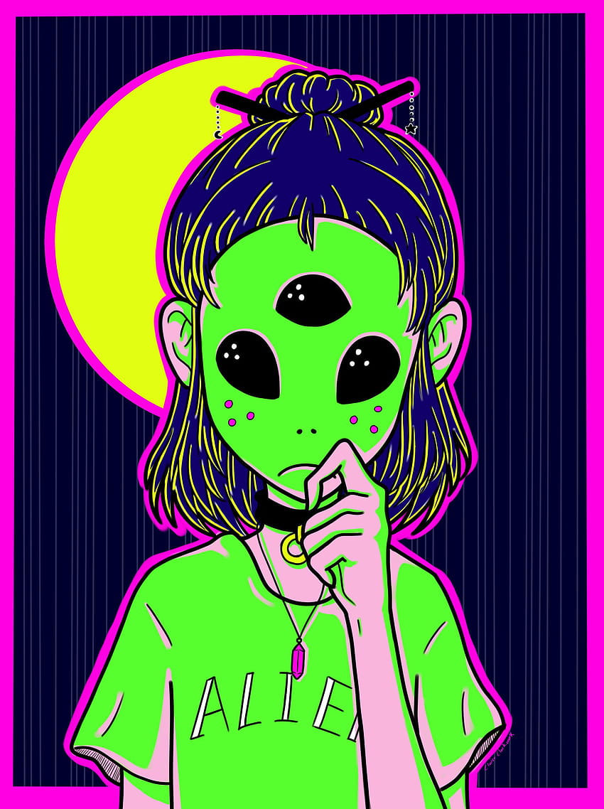 Цифрова илюстрация от ClaireClockwork Alien. Извънземни рисунки, извънземно изкуство, психеделично изкуство, Kawaii Grunge Alien Girl HD тапет за телефон