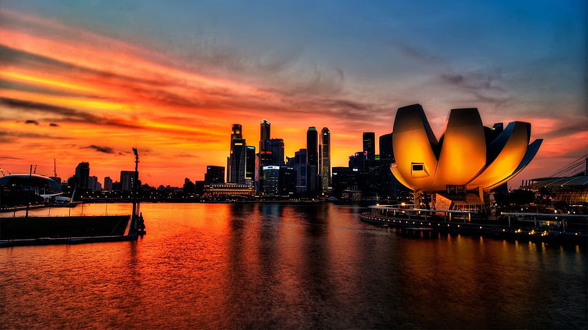 เมือง พระอาทิตย์ตก ท้องฟ้า ส่องแสง แสง สิงคโปร์ วอลล์เปเปอร์ HD