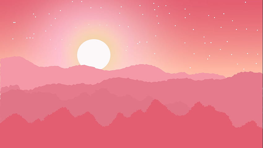 слънце, планини, хоризонт, звезди, розово, 2048X1152 Слънце HD тапет