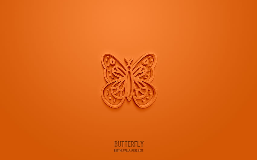 Icono de mariposa 3d, naranja, símbolos 3d, mariposa, iconos de animales, iconos 3d, signo de mariposa, iconos de animales 3d fondo de pantalla
