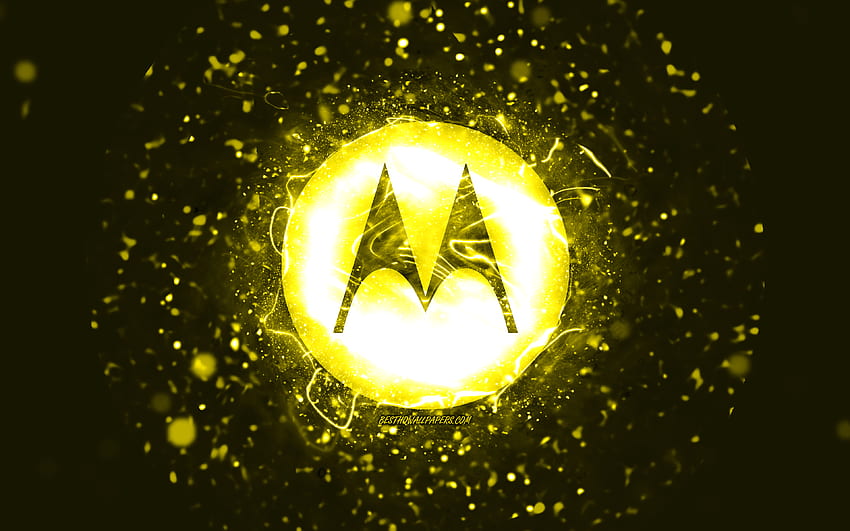 Logotipo amarillo de Motorola, luces de neón amarillas, creativo, abstracto amarillo, logotipo de Motorola, marcas, Motorola fondo de pantalla
