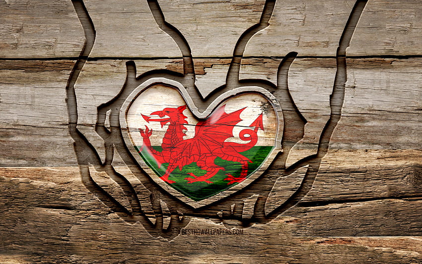 I love Wales, , wooden carving hands, Day of Wales, Flag of Wales, creative, Wales flag, Welsh flag, Wales flag in hand, Take care Wales, wood carving, Europe, Wales HD wallpaper