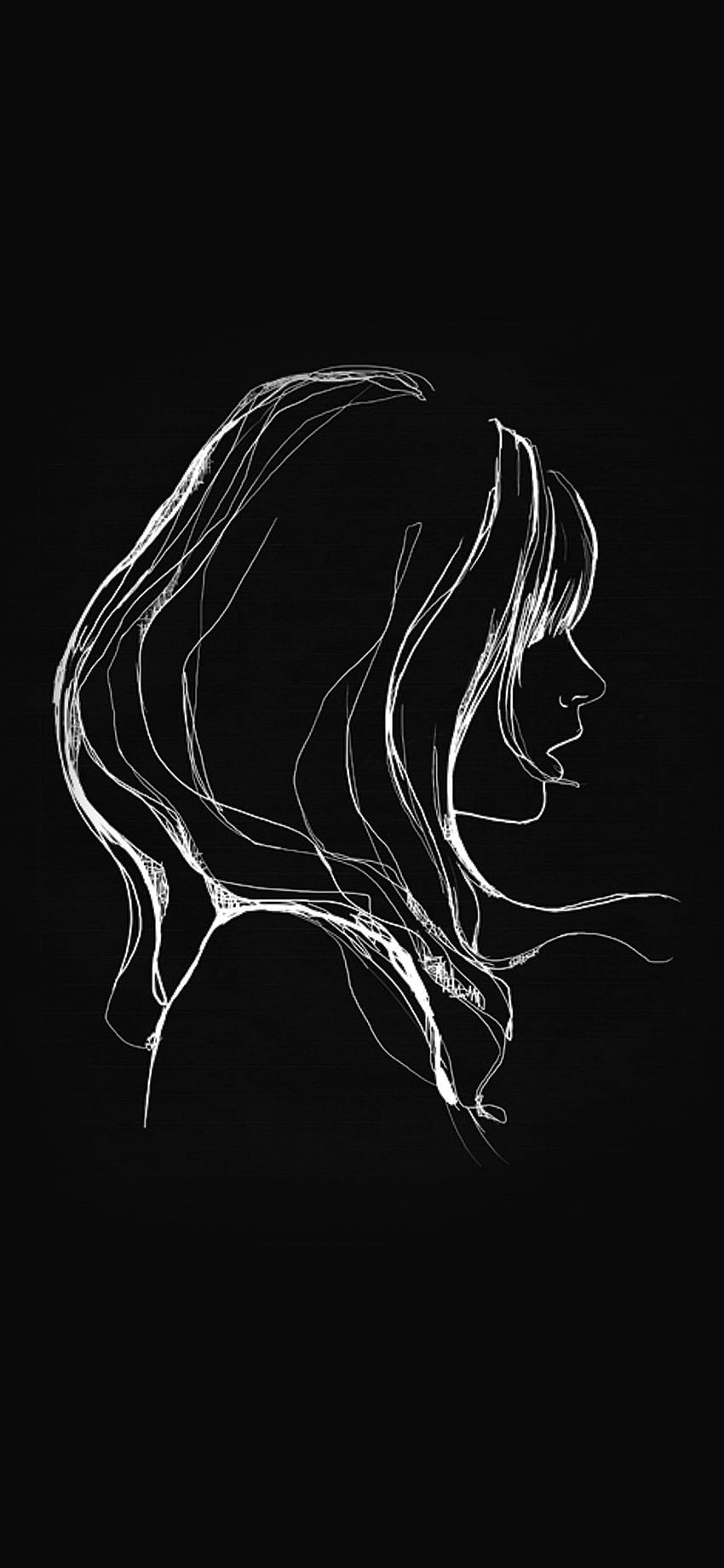 iPhoneX: rysowanie prostej, minimalnej ilustracji dziewczyny, smutna czarna dziewczyna Tapeta na telefon HD
