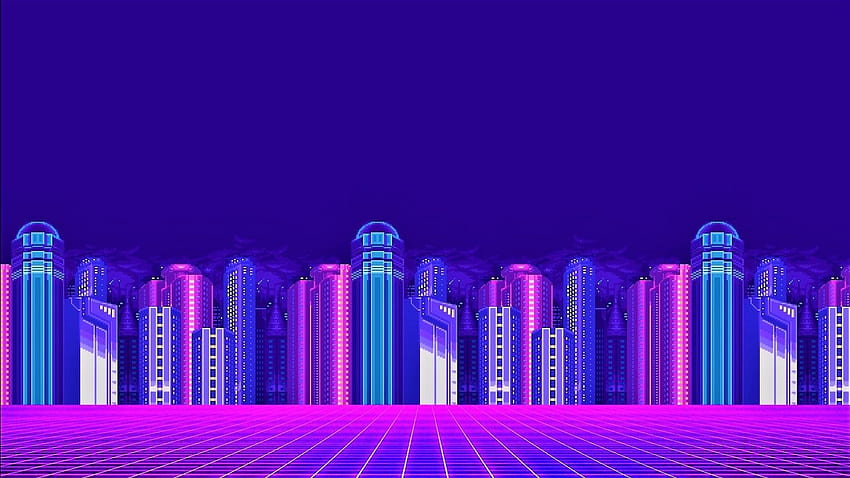 Осветяване на сгради на тъмно лилав фон Vaporwave ., чисто лилаво HD тапет