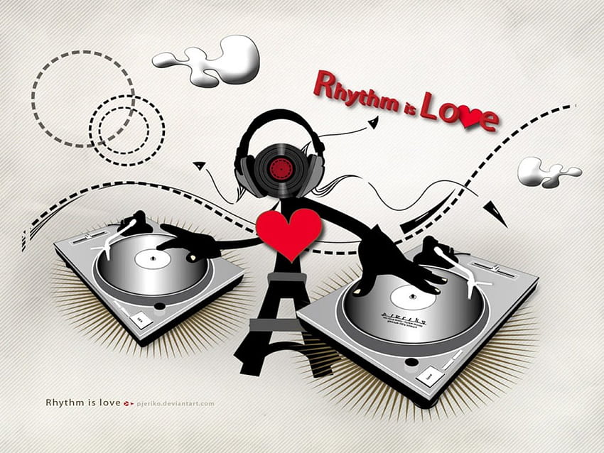 Rhythm is Love, การเล่นแผ่นเสียง, ดนตรี, หุ่นยนต์, ความรัก, หัวใจ วอลล์เปเปอร์ HD