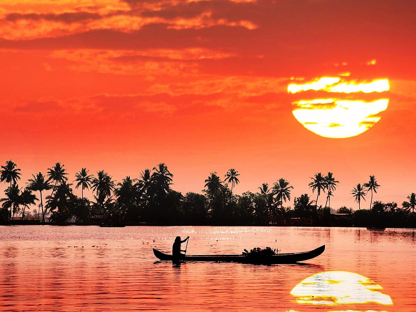 Kochi Kerala India Red Sky Sunset Reflection Landscape Ultra Untuk Komputer Laptop Tablet Dan Ponsel Wallpaper HD