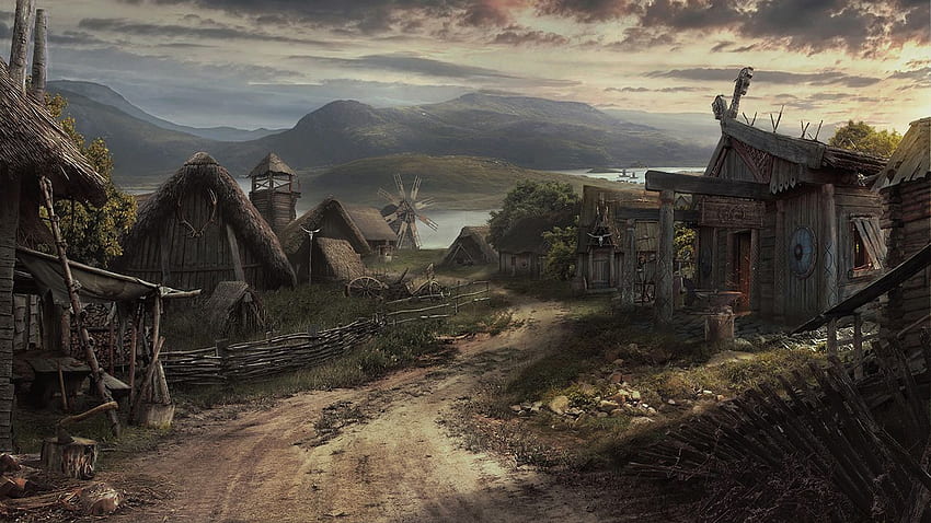 Viking Village . Dickens Village , Santa's Village and Peaceful Village, Medieval Village HD wallpaper