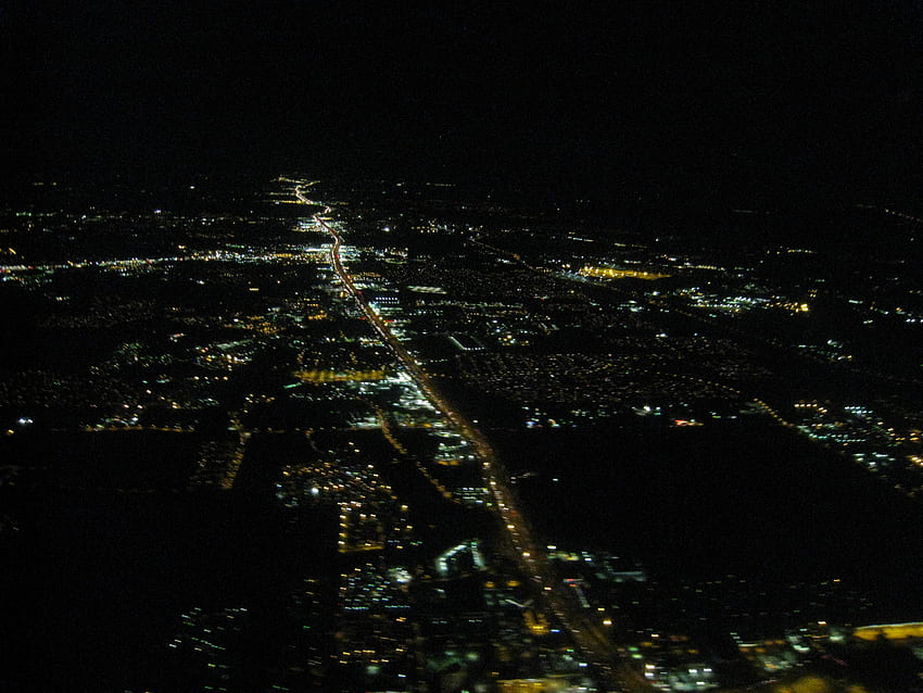 공중에서 밤에 도시, 도시 장면, 도시 전망, 항공 여행, 비행기 HD 월페이퍼