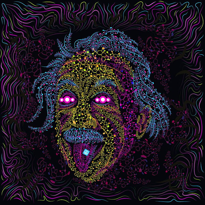 Kwas naukowiec psychodeliczny fluorescencyjny UV reaktywne tło gobelin Blacklight plakat Andrei Verner, psychodeliczny pokój LSD Tapeta na telefon HD
