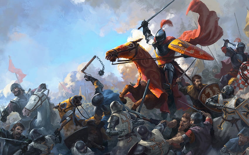 Batalla épica Ejército de caballeros medievales, Impresionante medieval fondo de pantalla