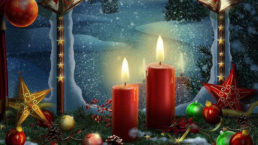 new year, holiday candles, postcards, toys, stars, christmas HD wallpaper