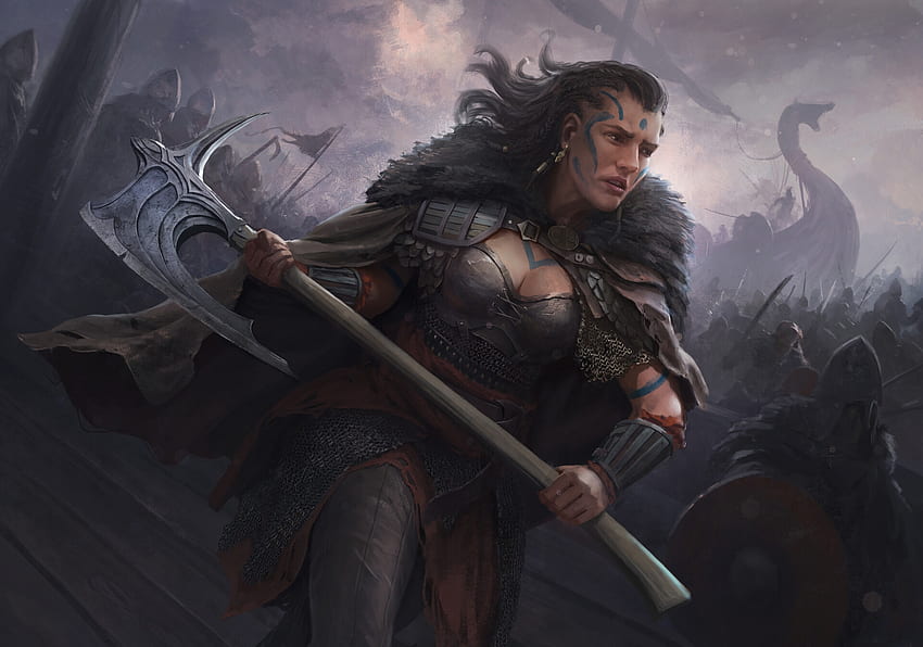 Maeve, viking, fantasy, art, raymond minnaar, girl, dark, warrior HD wallpaper