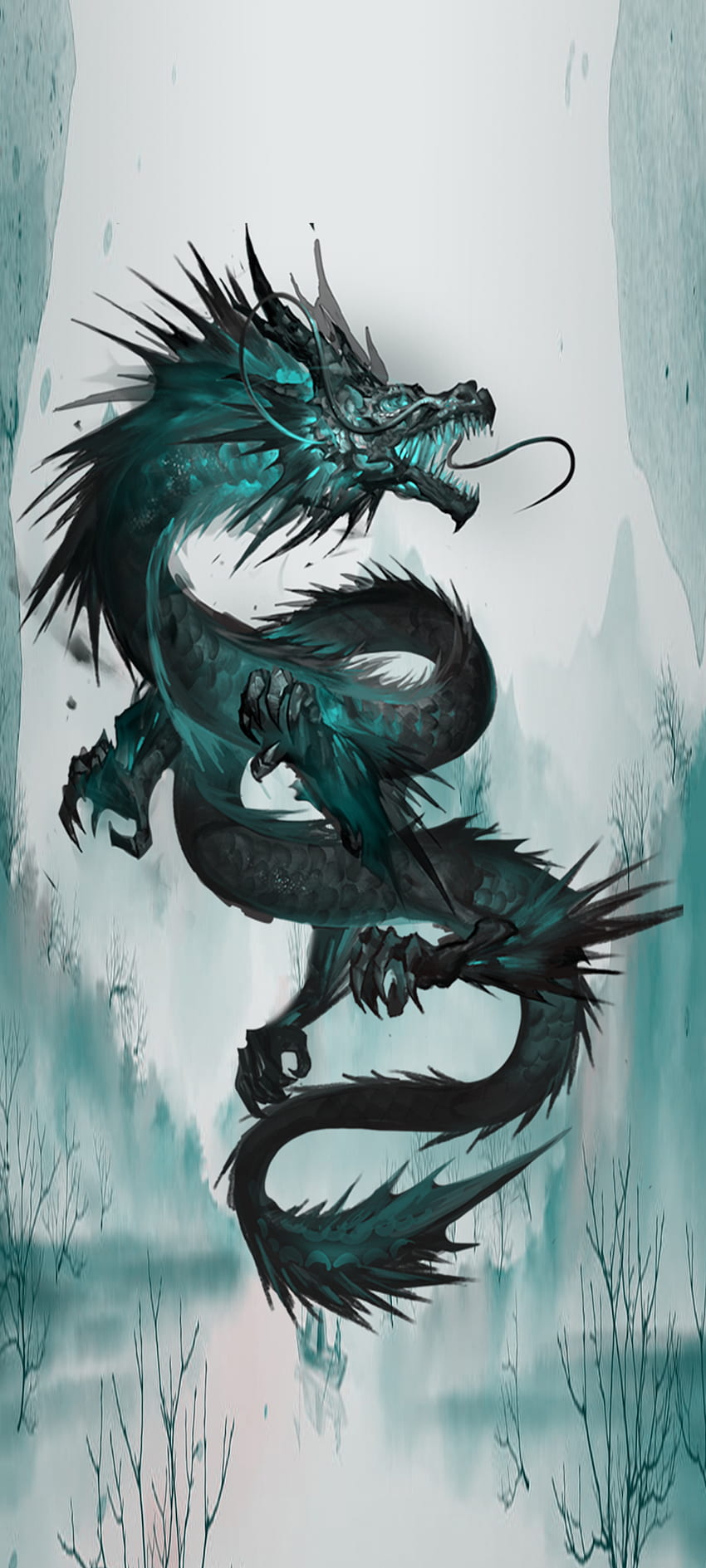 Dragon, fly, chinese-dragon, luck, blue, china, flying, Chinese, teal, good HD phone wallpaper