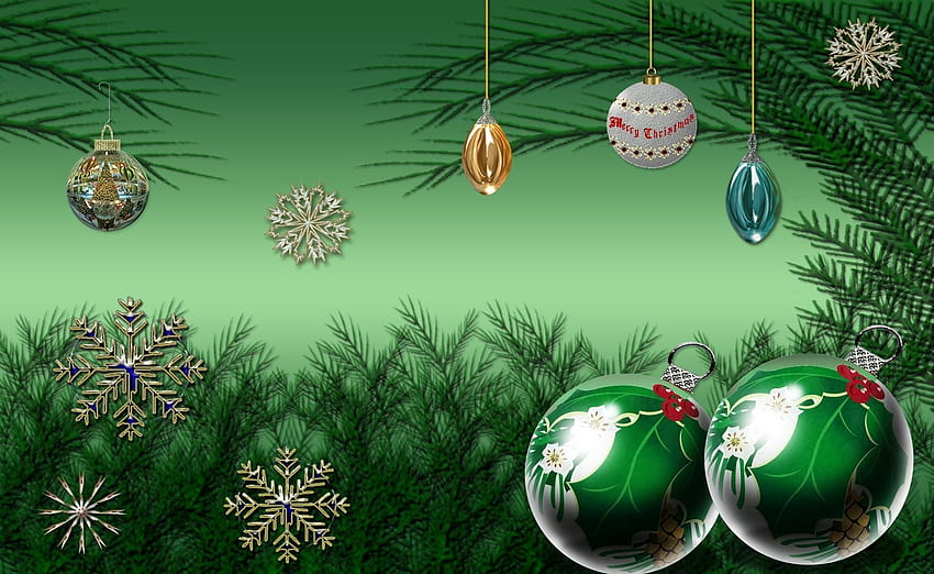 Feiertage, Neujahr, Schneeflocken, Weihnachten, Feiertage, Nadeln, Weihnachtsschmuck, Weihnachtsbaumspielzeug HD-Hintergrundbild
