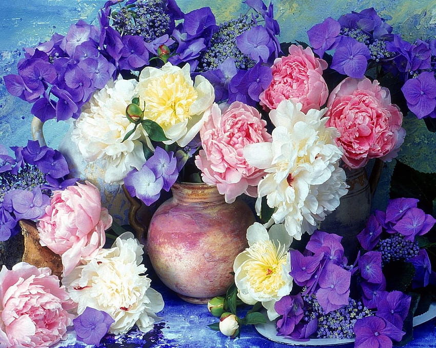 Specjalny bukiet. jpg, fioletowy, martwa natura, różowy, biały, bukiet, kwiaty Tapeta HD