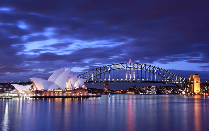 Avustralya, Sidney Opera Binası, gece, köprü HD duvar kağıdı