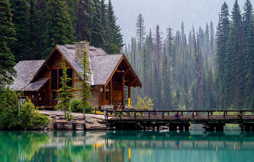 Lake Cabin Forest, Canadian Forest HD wallpaper