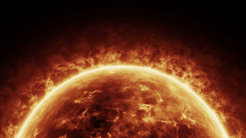 열 태양파와 불꽃이 있는 현실적인 태양 표면. 극단론자 HD 월페이퍼