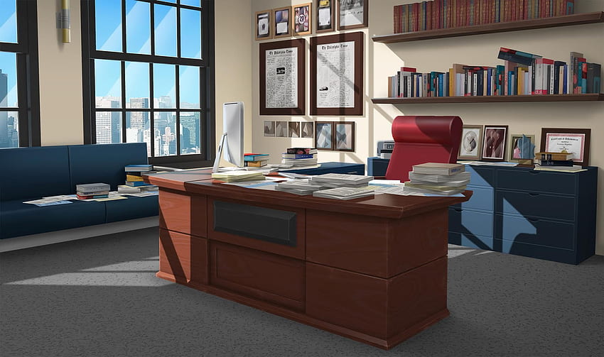 Corner office - Visual Novel background by giaonp | Sala de escritório,  Cenário anime, Arquitetura de casa