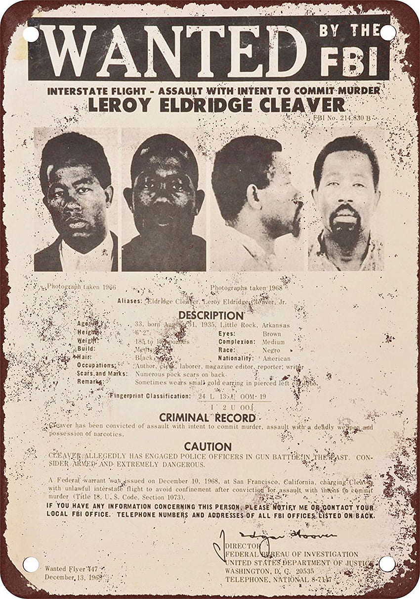 МЕТАЛЕН ЗНАК - 1968 Eldridge Cleaver Wanted, Leroy Eldrige Cleaver HD тапет за телефон