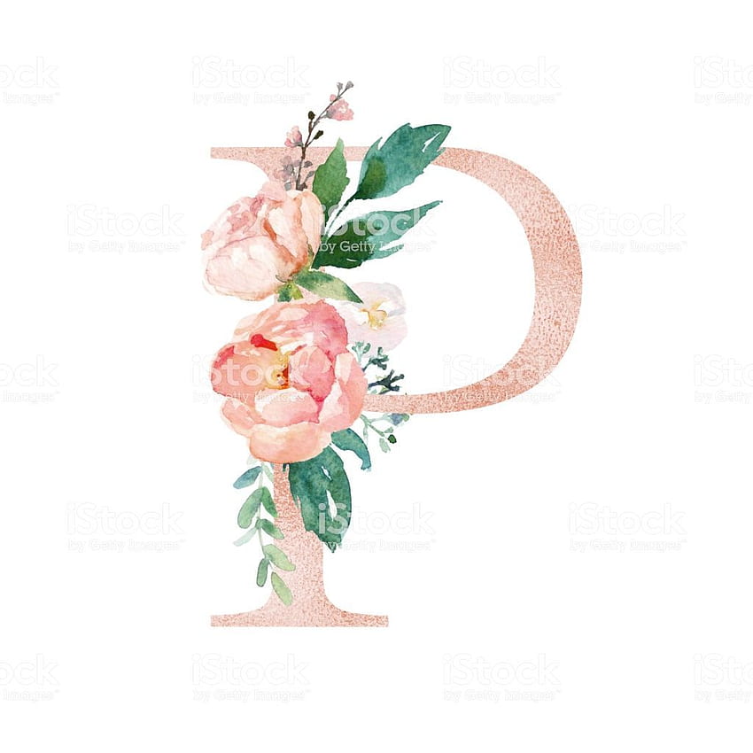 Çiçek Alfabesi - çiçek buketi ile allık / şeftali rengi P harfi. Çiçek boyama, iPhone vintage, Çiçek HD telefon duvar kağıdı