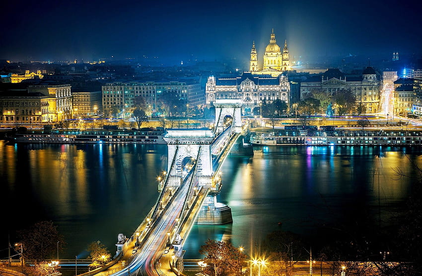 City By Night 3D - Chain Bridge Budapest Night View HD wallpaper
