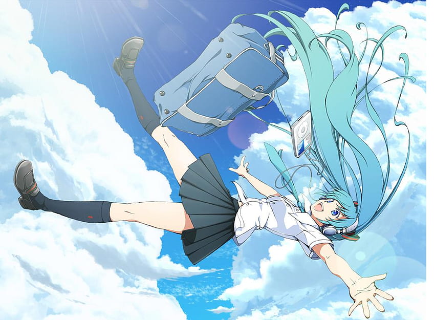 Fallendes Miku, blau, Miku, glücklich, Vocaloid HD-Hintergrundbild