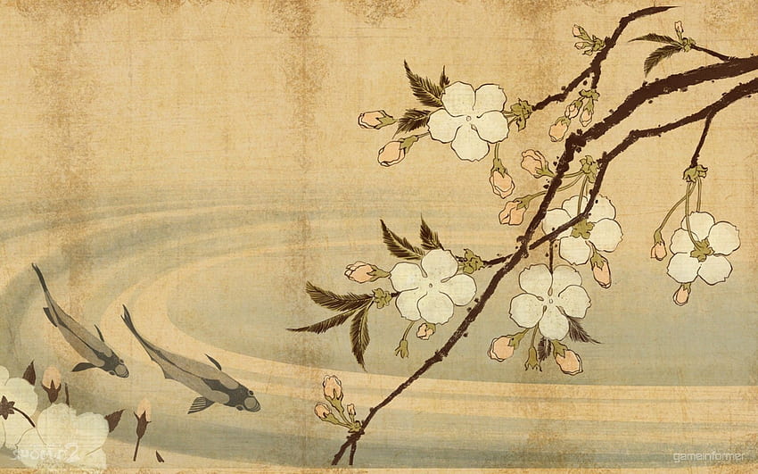 : painting, minimalism, artwork, branch, cherry blossom, Chinese Art HD wallpaper