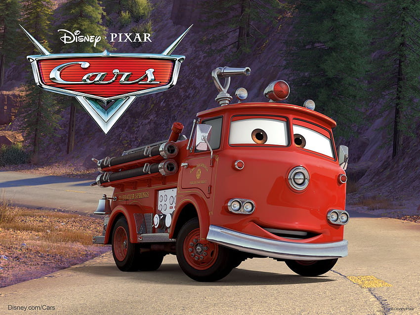 Red the Fire Engine from Pixar Cars Cartoon Film, Firetruck HD wallpaper