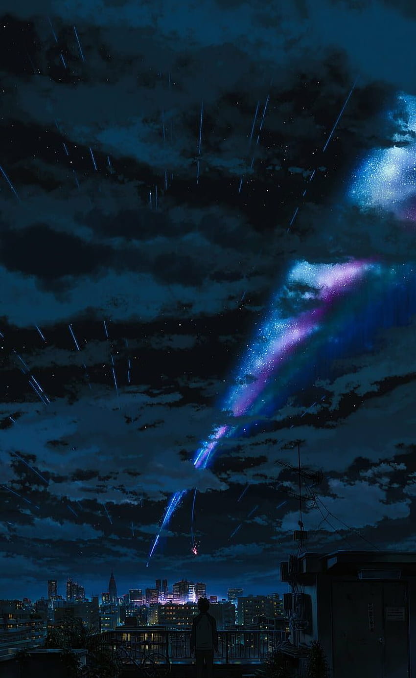 : anime, langit, lanskap, awan, tampilan potret, perkotaan. Suar, Anime Langit Cerah wallpaper ponsel HD