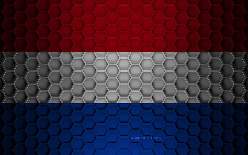 Netherlands flag, 3d hexagons texture, Netherlands, 3d texture, Netherlands 3d flag, metal texture, flag of Netherlands HD wallpaper