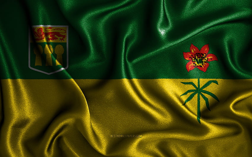 Saskatchewan flag, , silk wavy flags, canadian provinces, Day of Saskatchewan, fabric flags, Flag of Saskatchewan, 3D art, Saskatchewan, Provinces of Canada, Saskatchewan 3D flag, Canada HD wallpaper